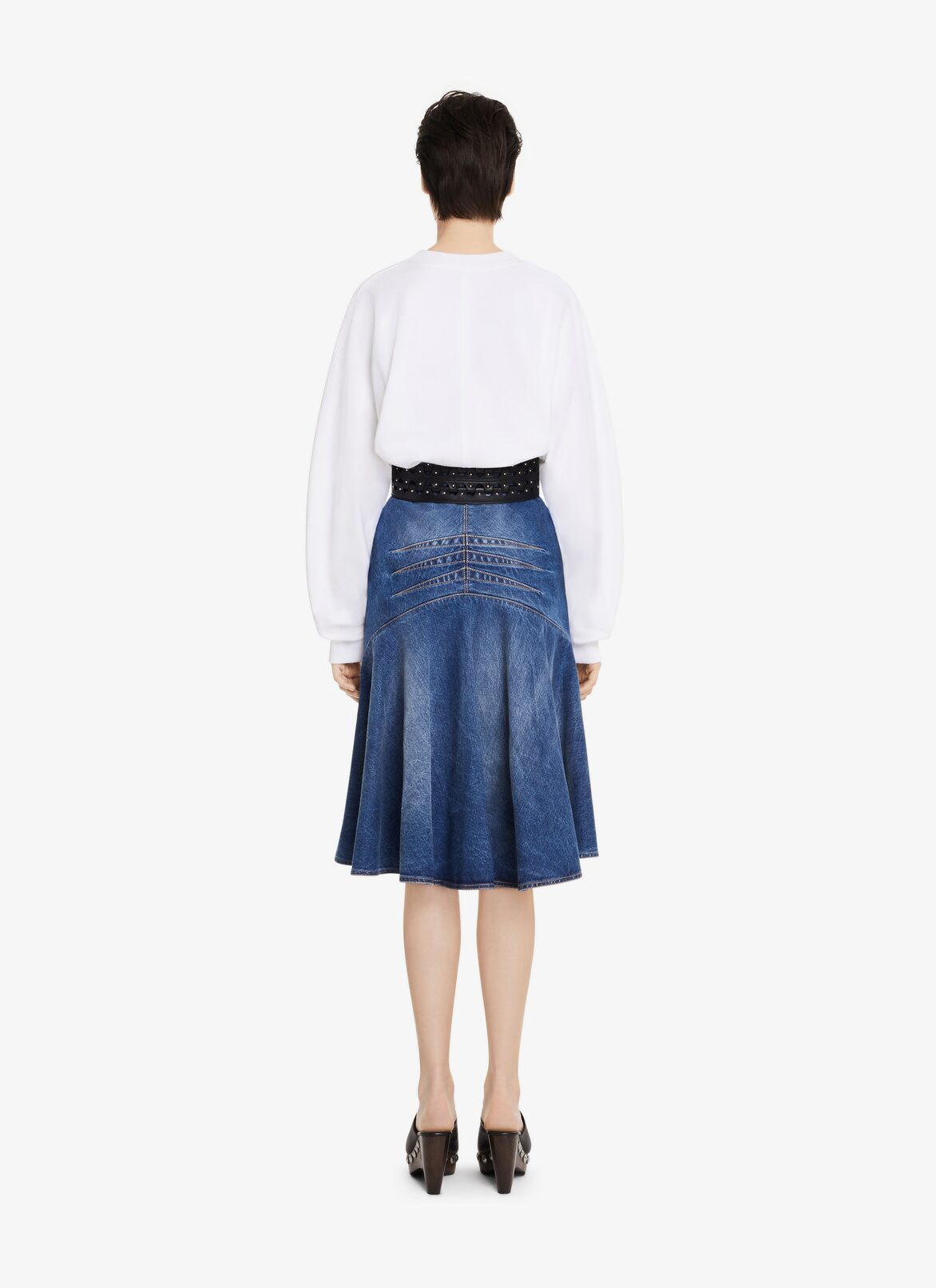WASHED DENIM FLARED SKIRT ALAÏA BLUE JEANS WASHED DENIM FLARED SKIRT